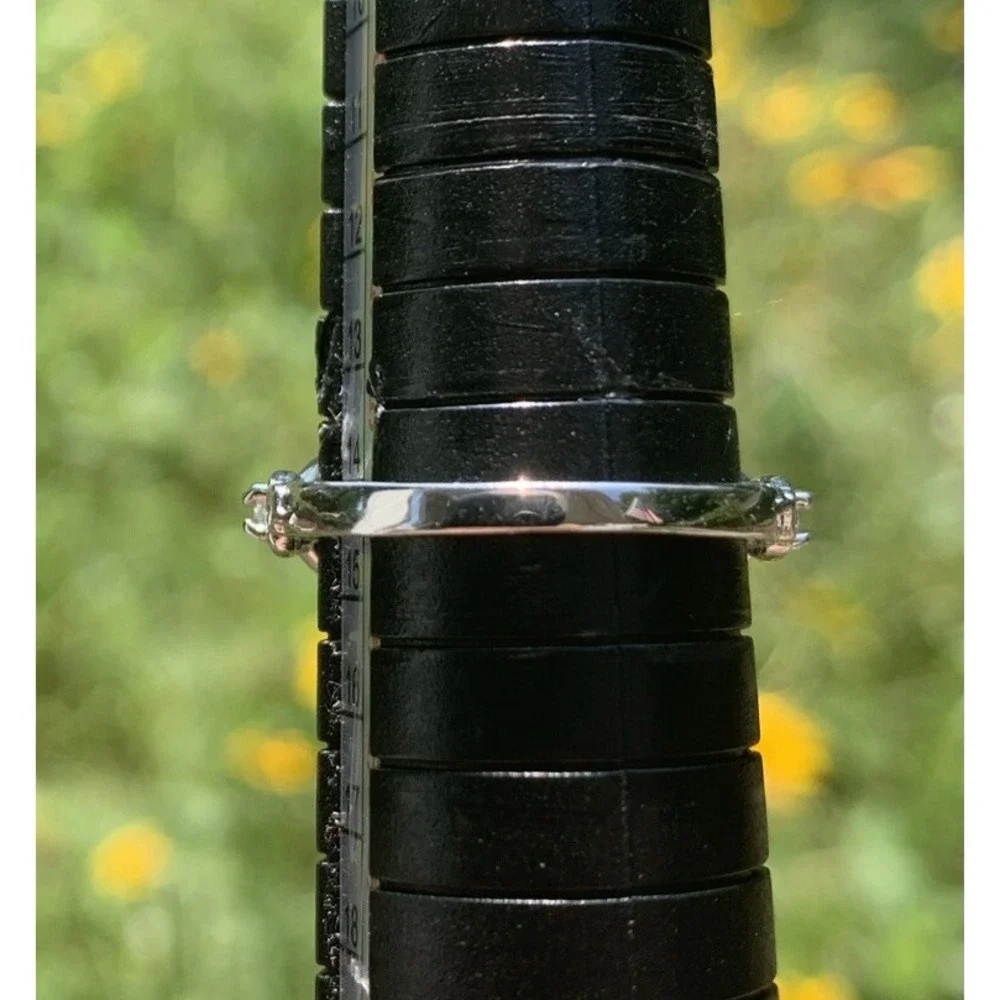 Silver Tone Cocktail Ring Champagne Center Stone White Gold Plated Size 7.25
